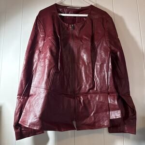 Vintage JustFab New Size 3XL Red Faux Leather Jacket V3